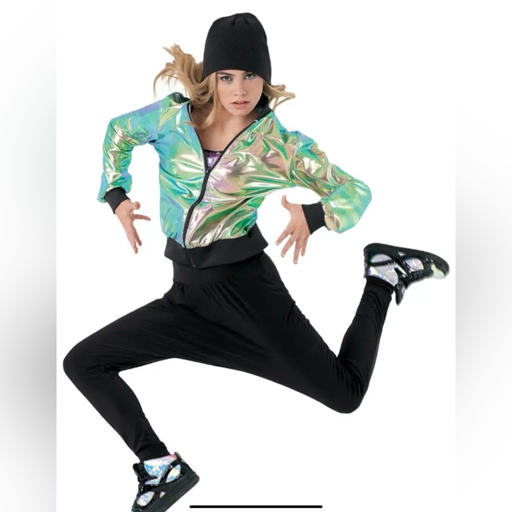 Weissman Hologram Crome Jacket, Sequin Bra, Harem Pants & Beanie Hip Hop Small